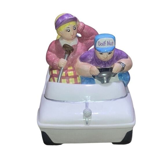 Vtg Lotus Golfing Kitschy Couple Golf Cart Large Oversized Cookie Jar Home Decor - Picture 3 of 9